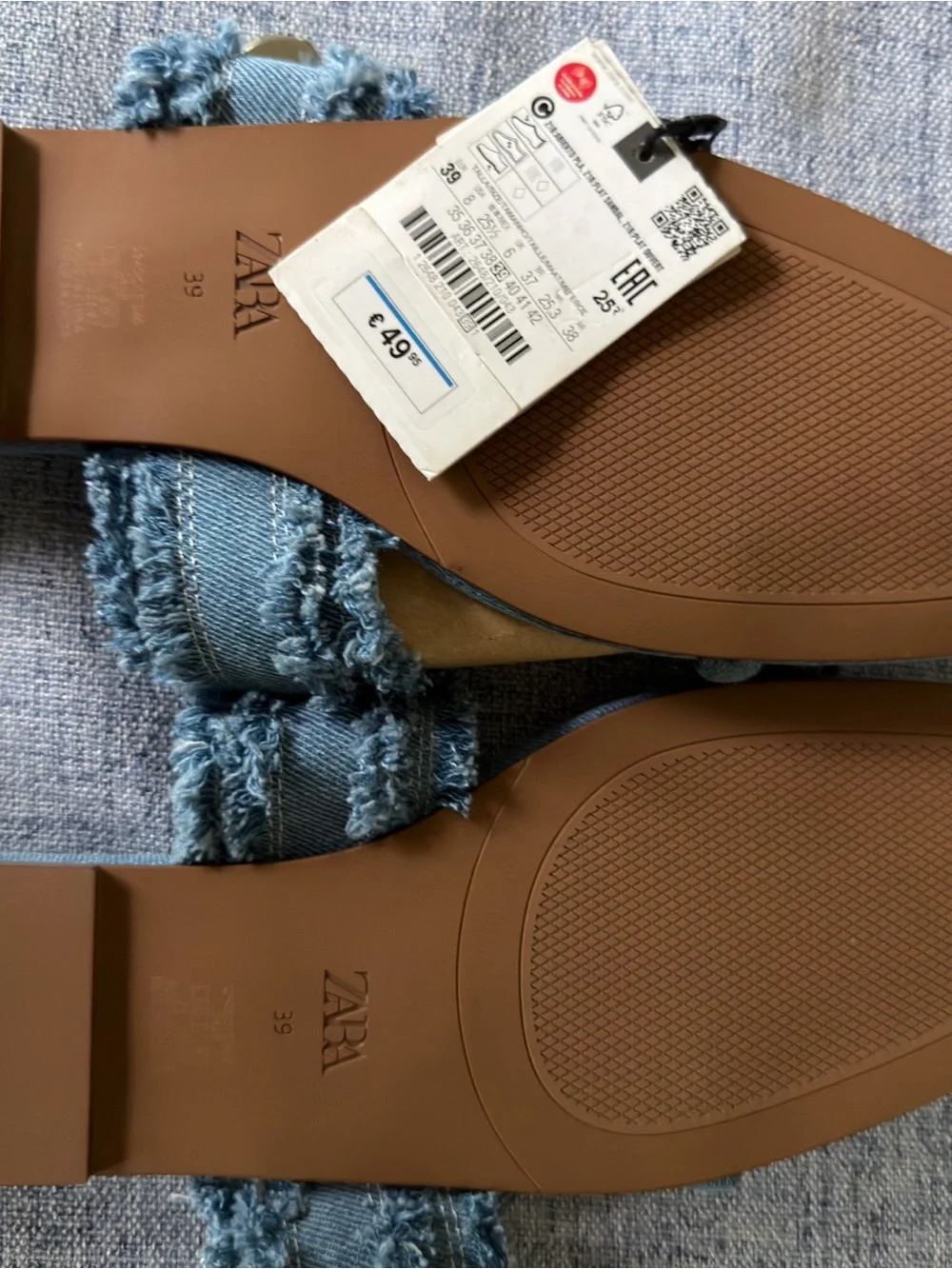 NWT Zara Denim Rhinestone Buckle Slide Sandals statement slides - Picture 4 of 5